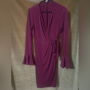 Plum Long Sleeve Wrap Dress — London Times — Size 6